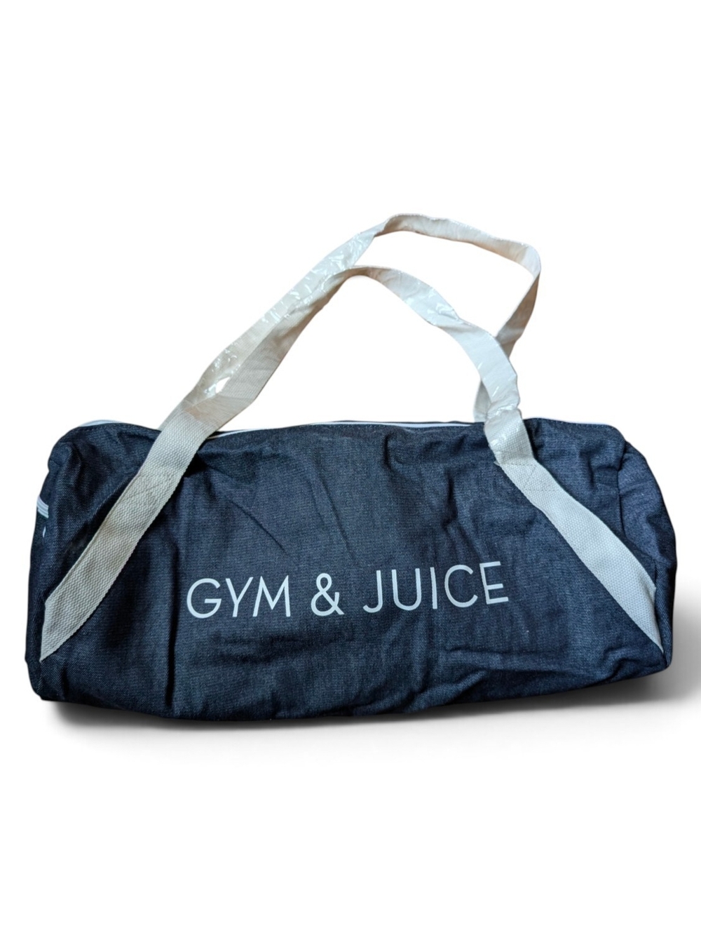 Gym Denim Blue Duffel Bag with Cream Straps